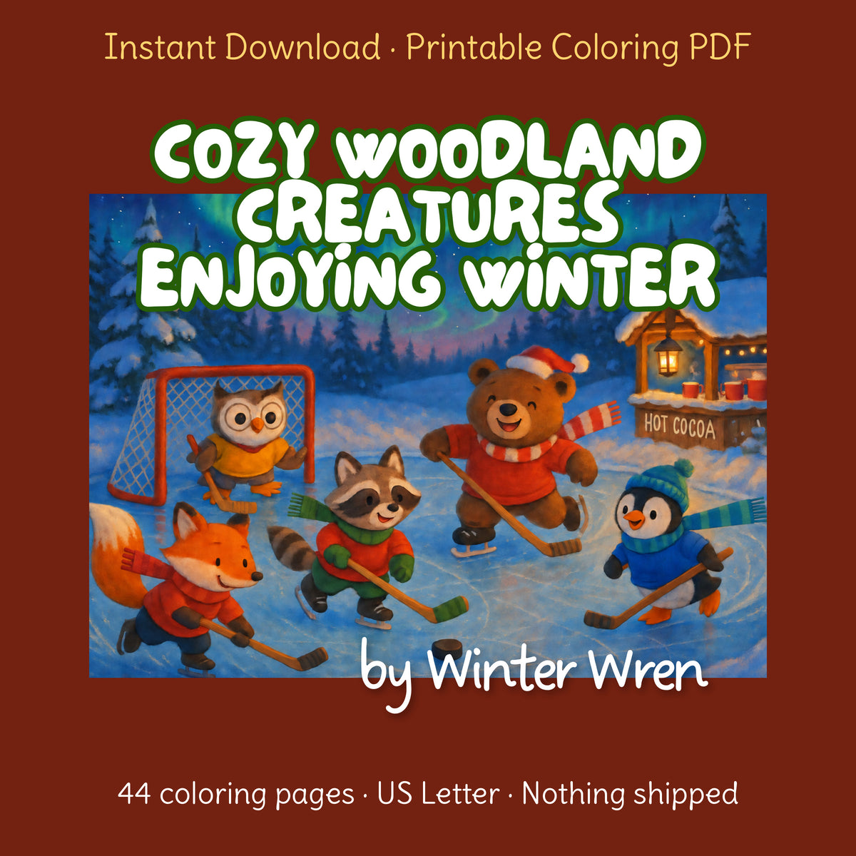 Cozy Woodland Creatures Enjoying Winter (Printable PDF), photo 1