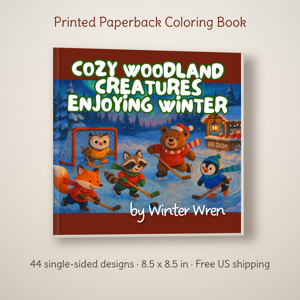 Cozy Woodland Creatures Enjoying Winter Coloring Book, photo 1