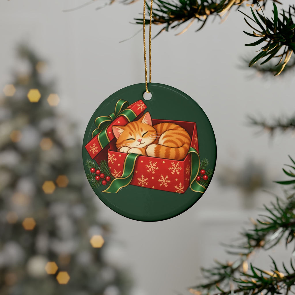 Orange Cat Christmas Ornament, Green, photo 1