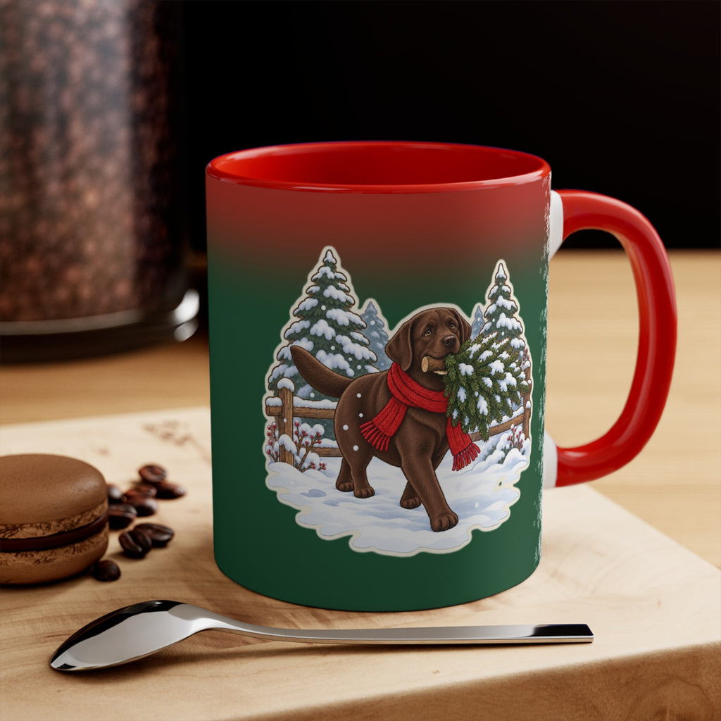 Chocolate Lab Christmas Mug, Green and Snowflake, photo 1