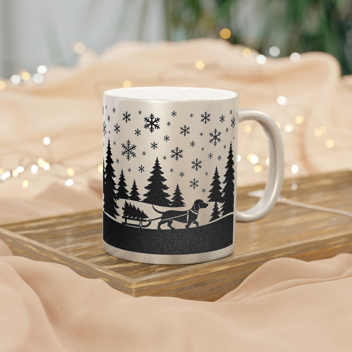 Dachshund Christmas Mug in Gold or Silver, photo 1