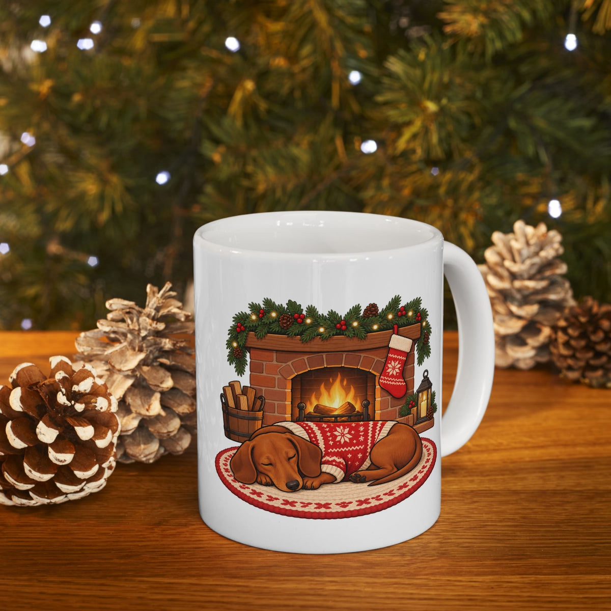 Dachshund by the Fireplace Christmas Mug, photo 1