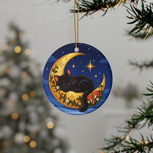 Black Cat on the Moon Ornament, Starry Night, photo 1