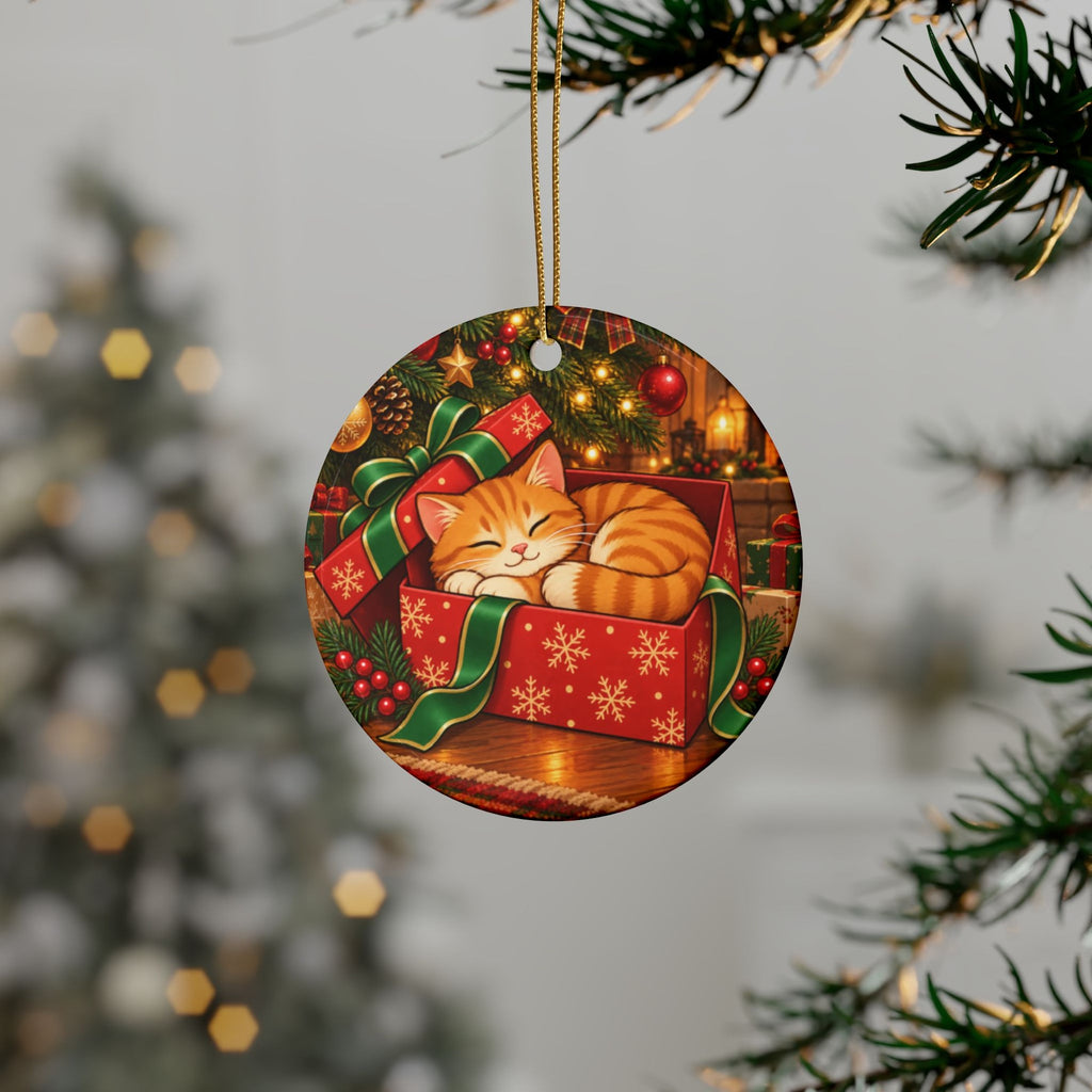 Orange Cat Christmas Ornament, Cozy Scene, photo 1