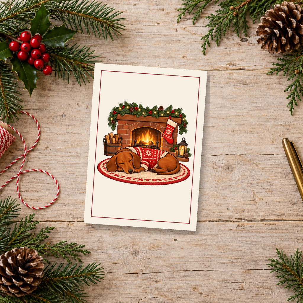 Dachshund by the Fireplace Christmas Cards, photo 1