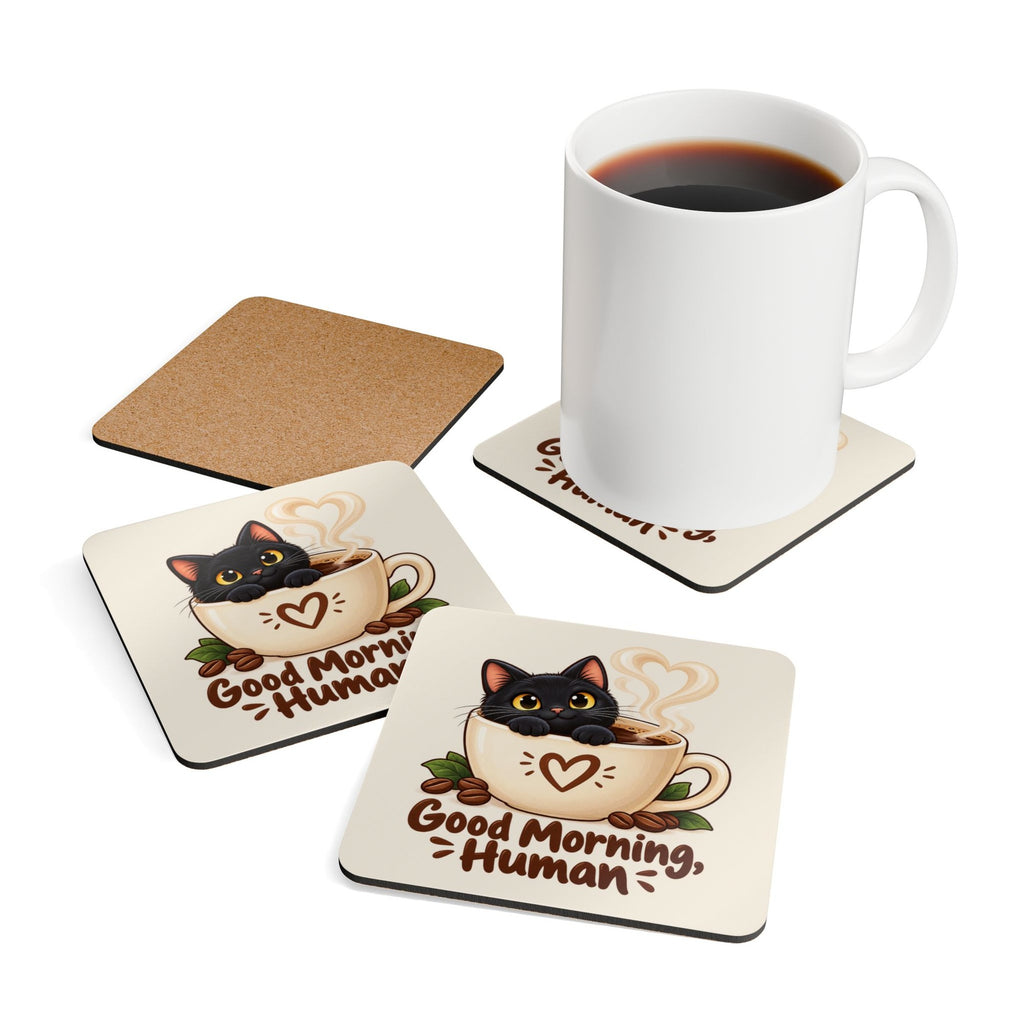 Good Morning Human Black Cat Coasters, photo 1