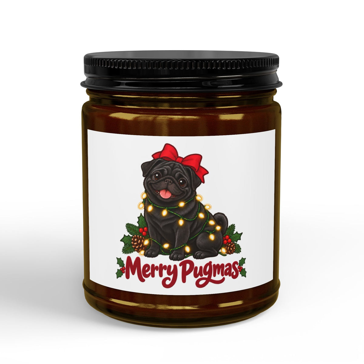 Merry Pugmas Black Pug Candle, photo 1