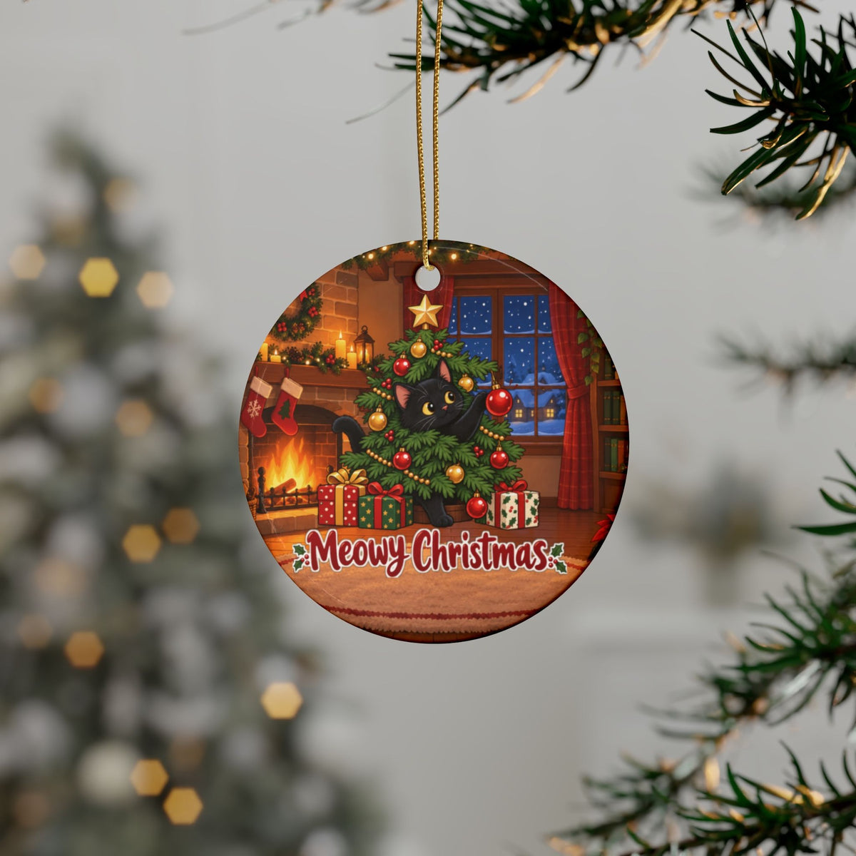 Meowy Christmas Black Cat Ornament, photo 1