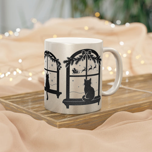 Black Cat in the Window Mug in Gold or Silver, photo 1