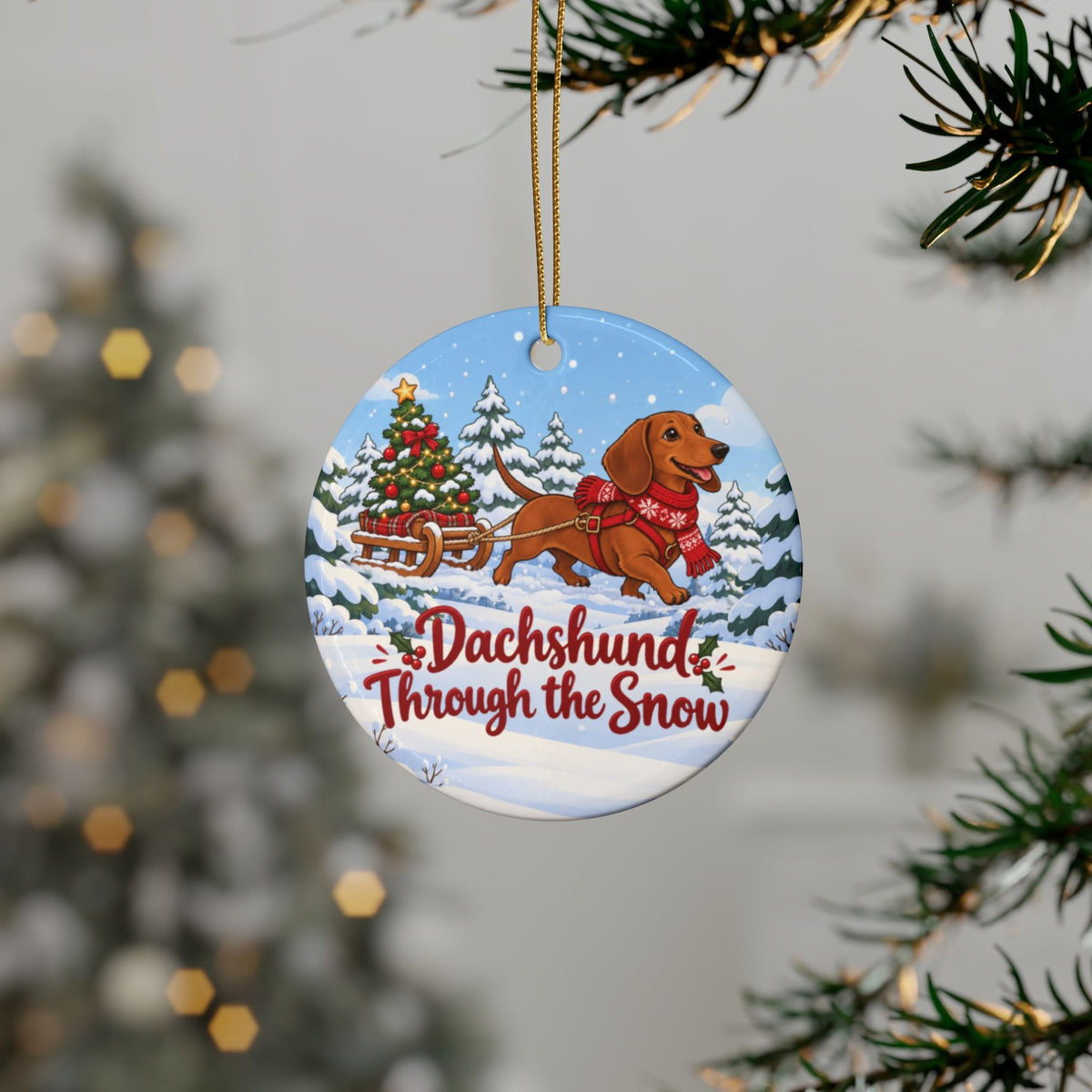 Dachshund Through the Snow Ornament, Snowy Scene, photo 1