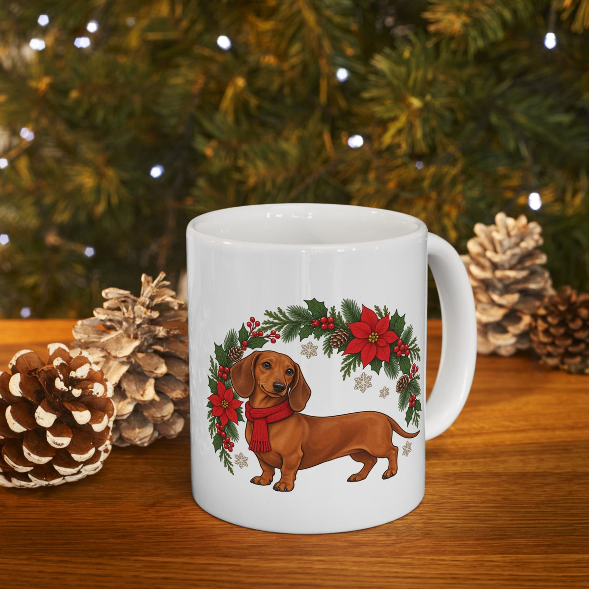 Dachshund Holly Wreath Christmas Mug, photo 1