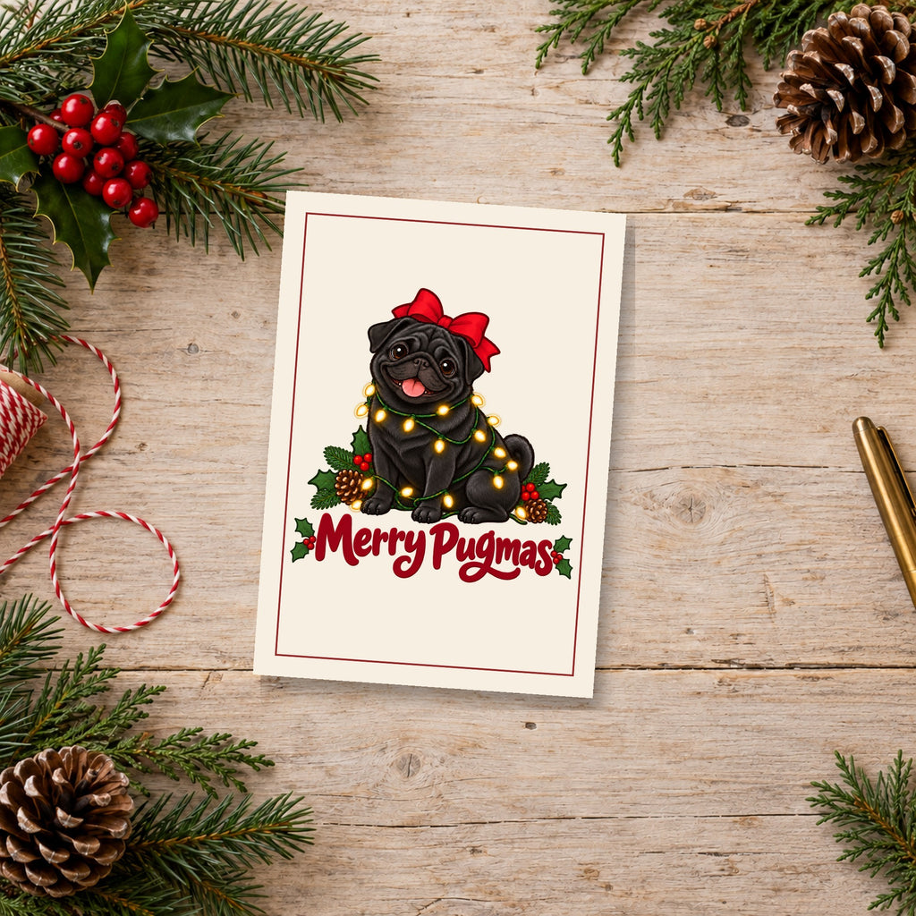 Merry Pugmas Black Pug Christmas Cards, photo 1