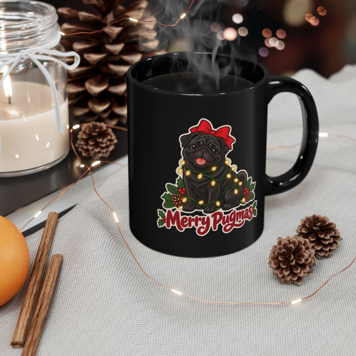 Merry Pugmas Black Pug Mug, photo 1