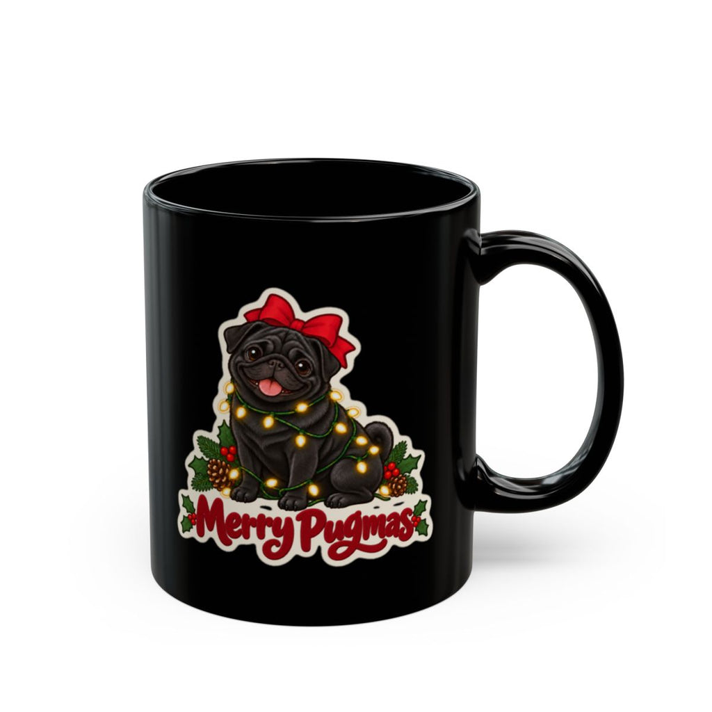 Merry Pugmas Black Pug Mug, front