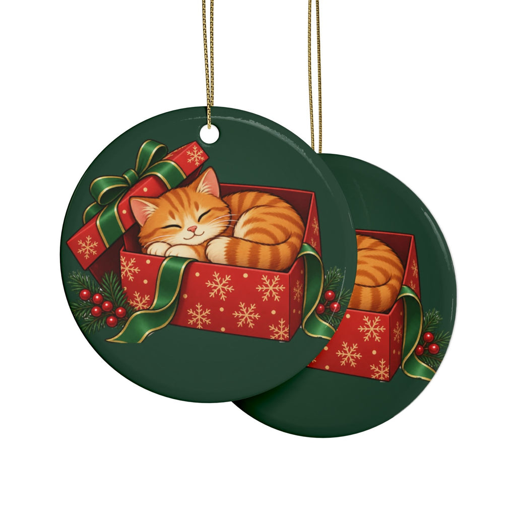 Orange Cat Christmas Ornament, Green, photo 2