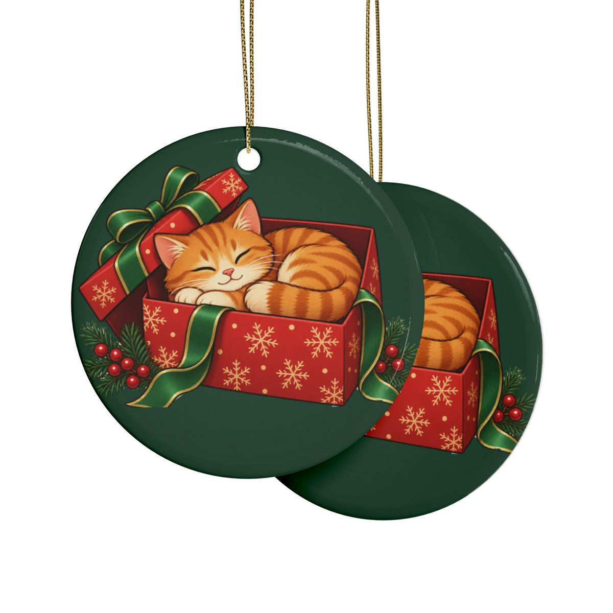 Orange Cat Christmas Ornament, Green, photo 2