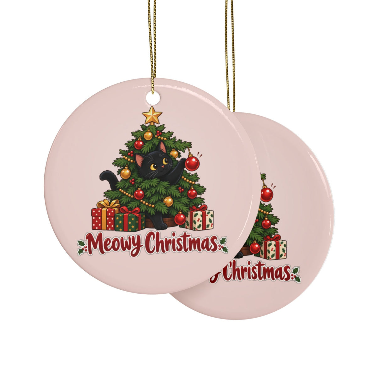 Meowy Christmas Black Cat Ornament, Pale Pink, photo 2