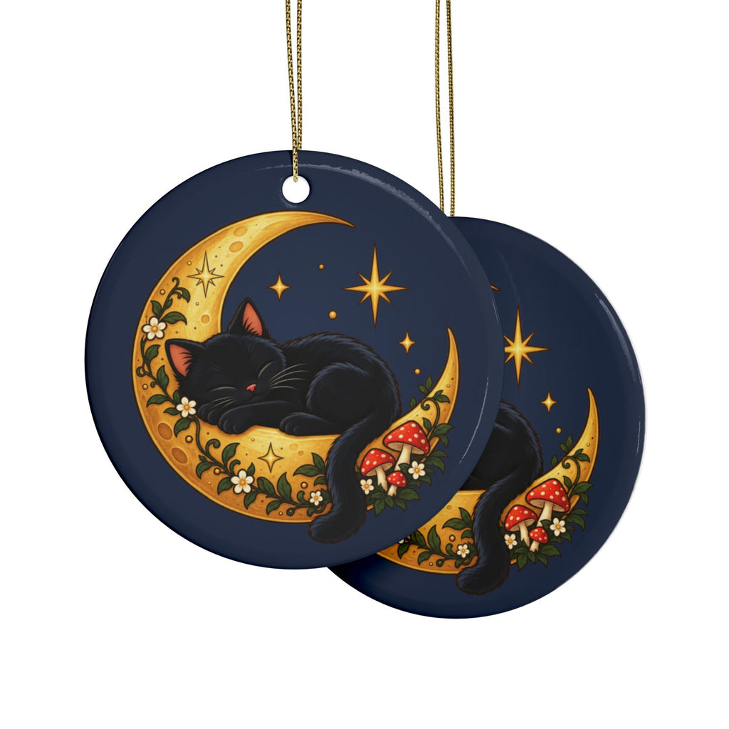 Black Cat on the Moon Ornament, Navy, photo 2