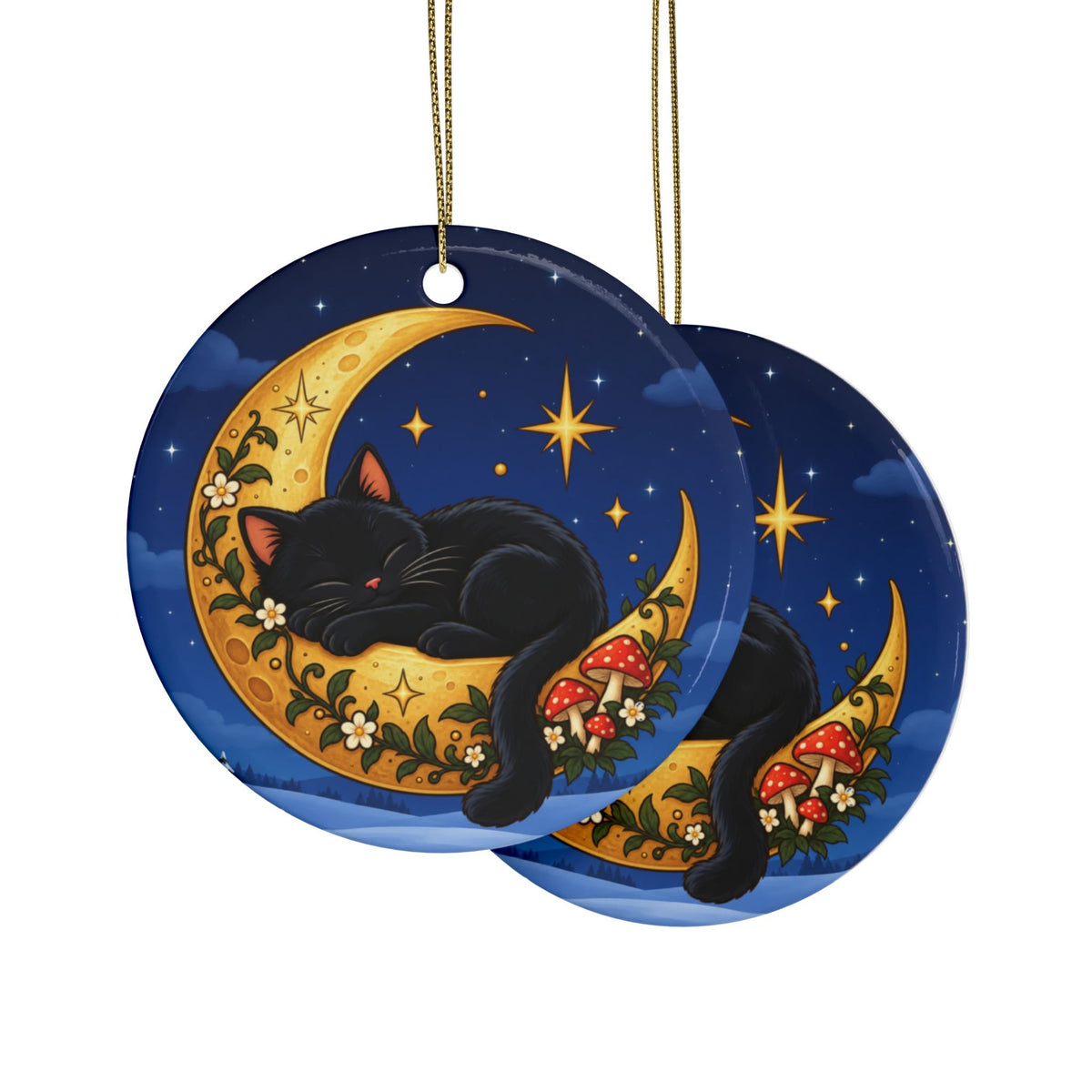 Black Cat on the Moon Ornament, Starry Night, photo 2