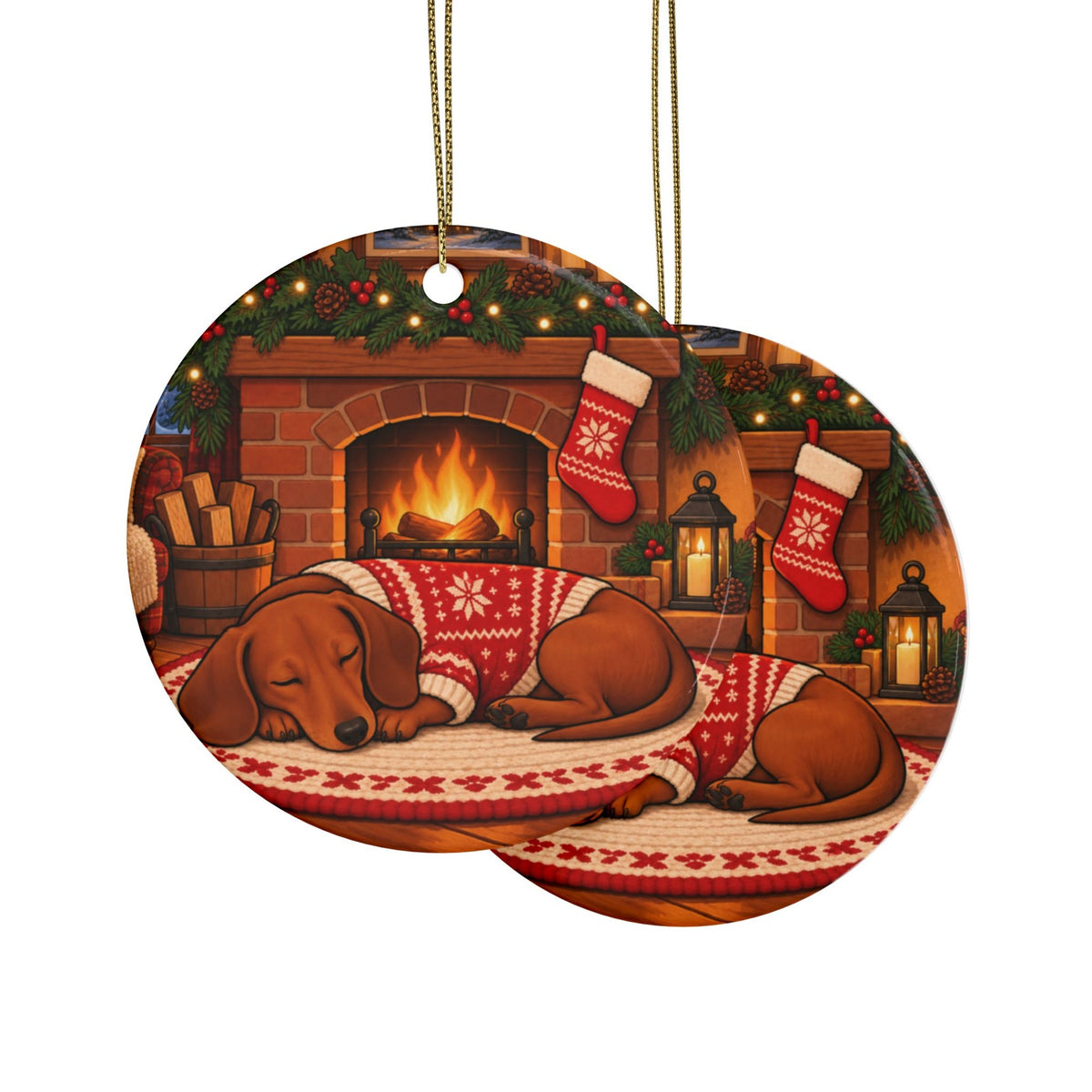 Dachshund Christmas Ornament, Fireplace Scene, photo 2