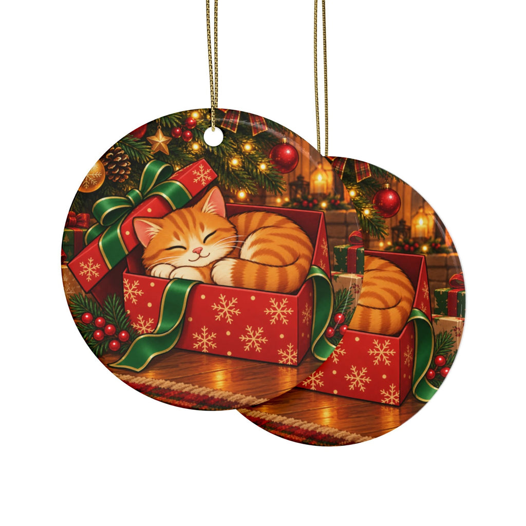 Orange Cat Christmas Ornament, Cozy Scene, photo 2