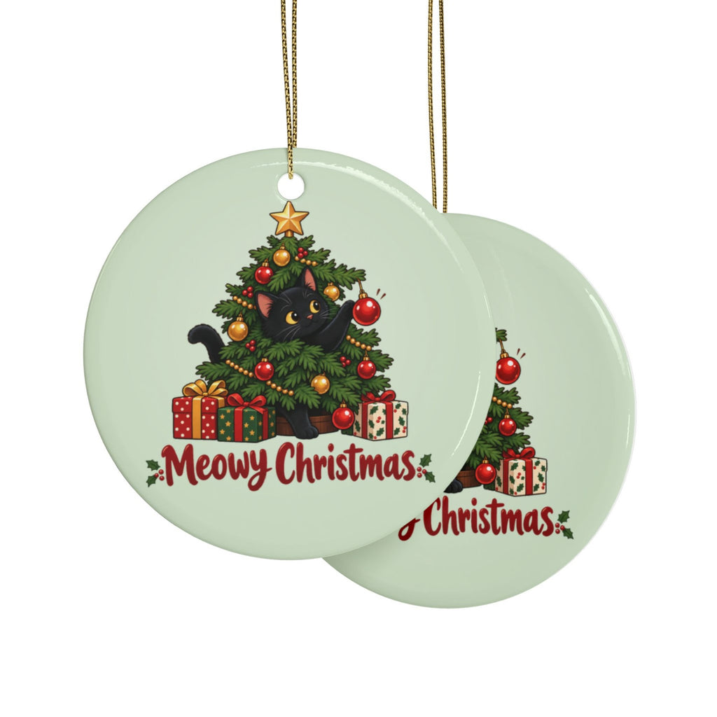 Meowy Christmas Black Cat Ornament, Mint Green, photo 2