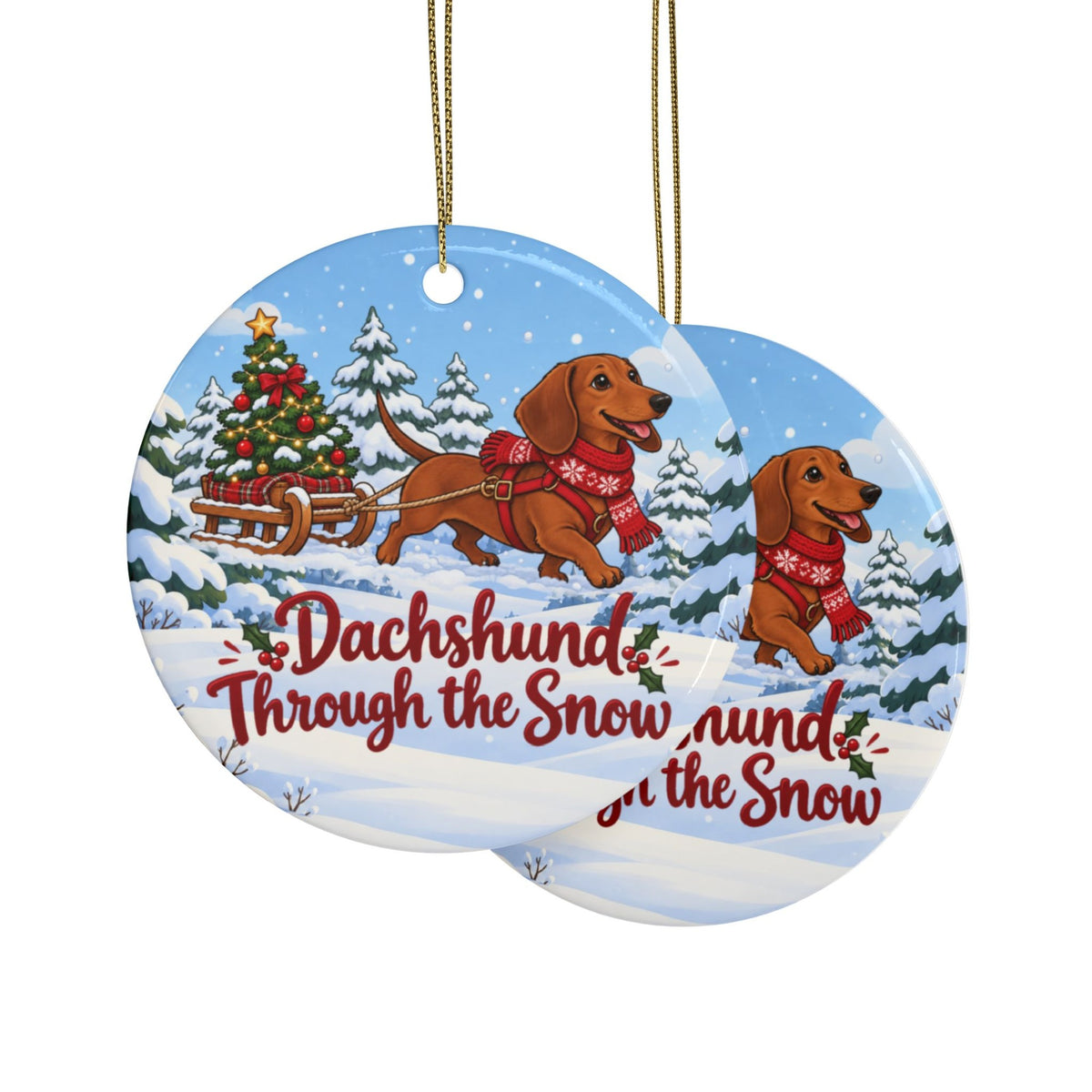 Dachshund Through the Snow Ornament, Snowy Scene, photo 2