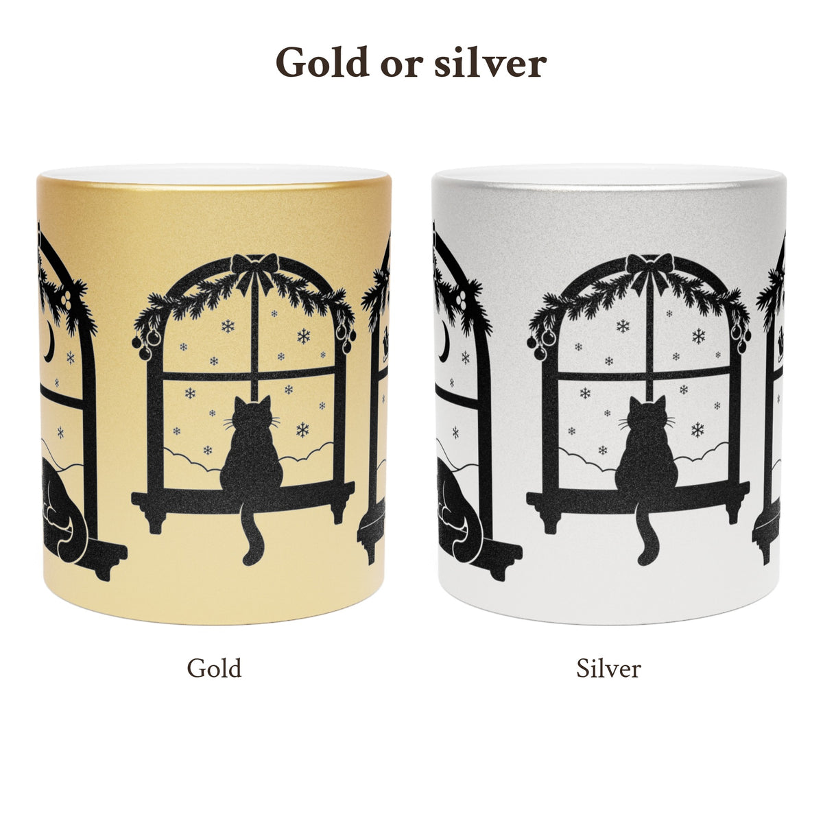 Black Cat in the Window Mug in Gold or Silver, photo 2