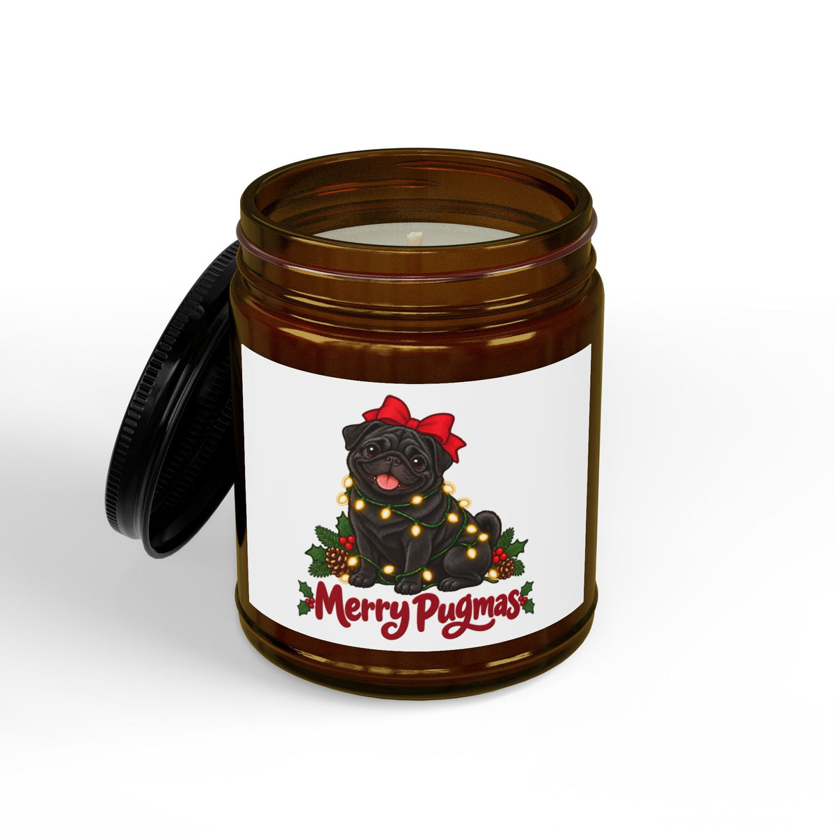 Merry Pugmas Black Pug Candle, photo 2