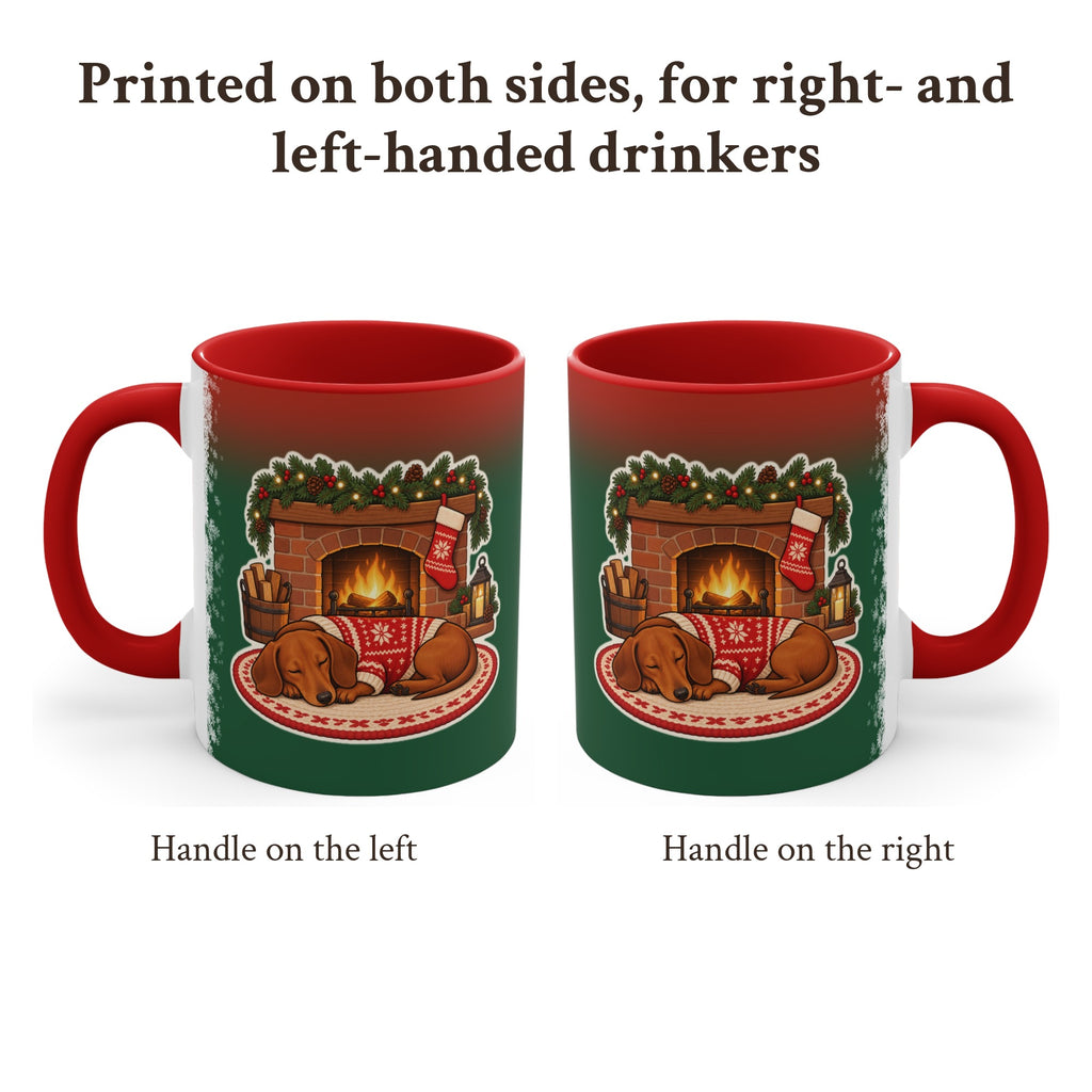Dachshund by the Fireplace Christmas Mug, Green and Snowflake, photo 2