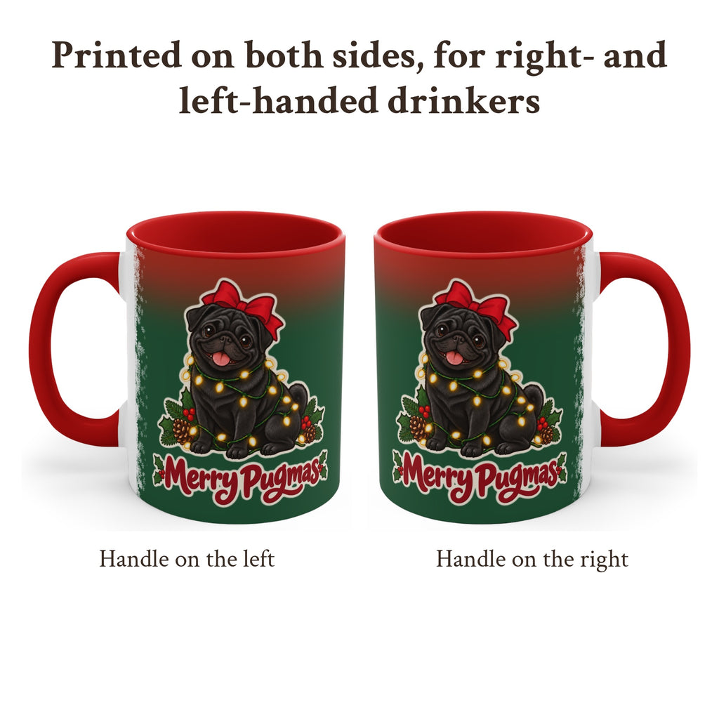Merry Pugmas Black Pug Mug, Green and Snowflake, photo 2