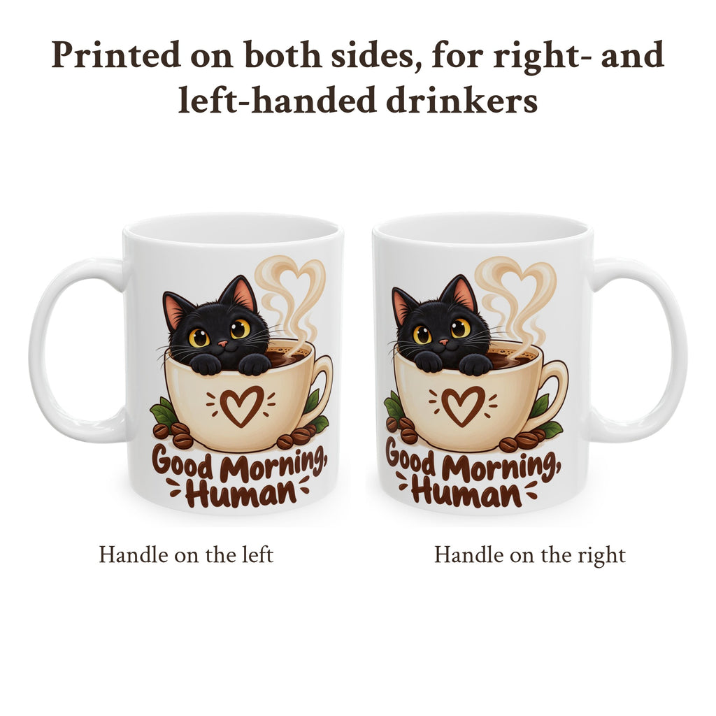 Good Morning Human Black Cat Mug, photo 2