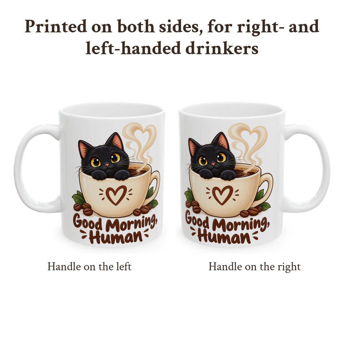 Good Morning Human Black Cat Mug, photo 2