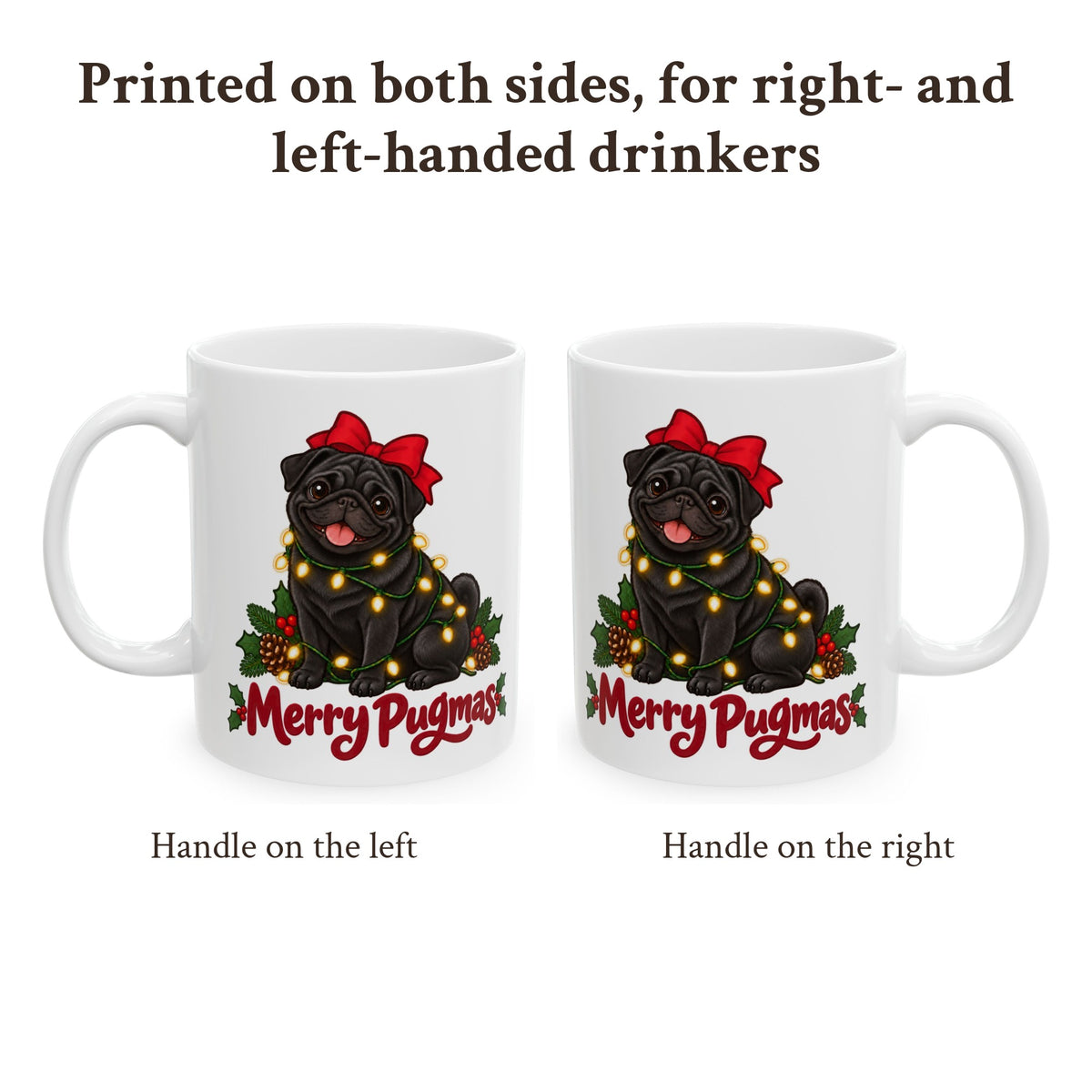 Merry Pugmas Black Pug Mug, White, photo 2
