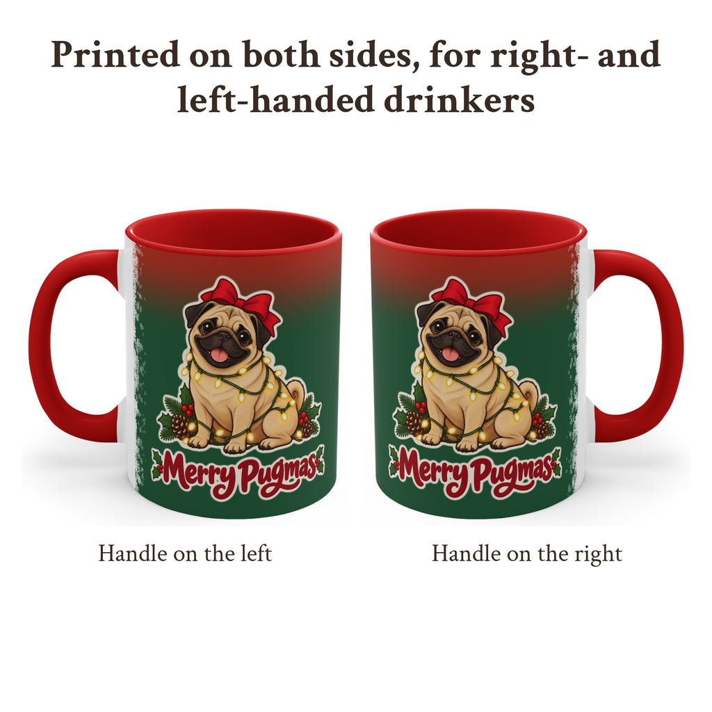 Merry Pugmas Christmas Mug, Green and Snowflake, photo 2