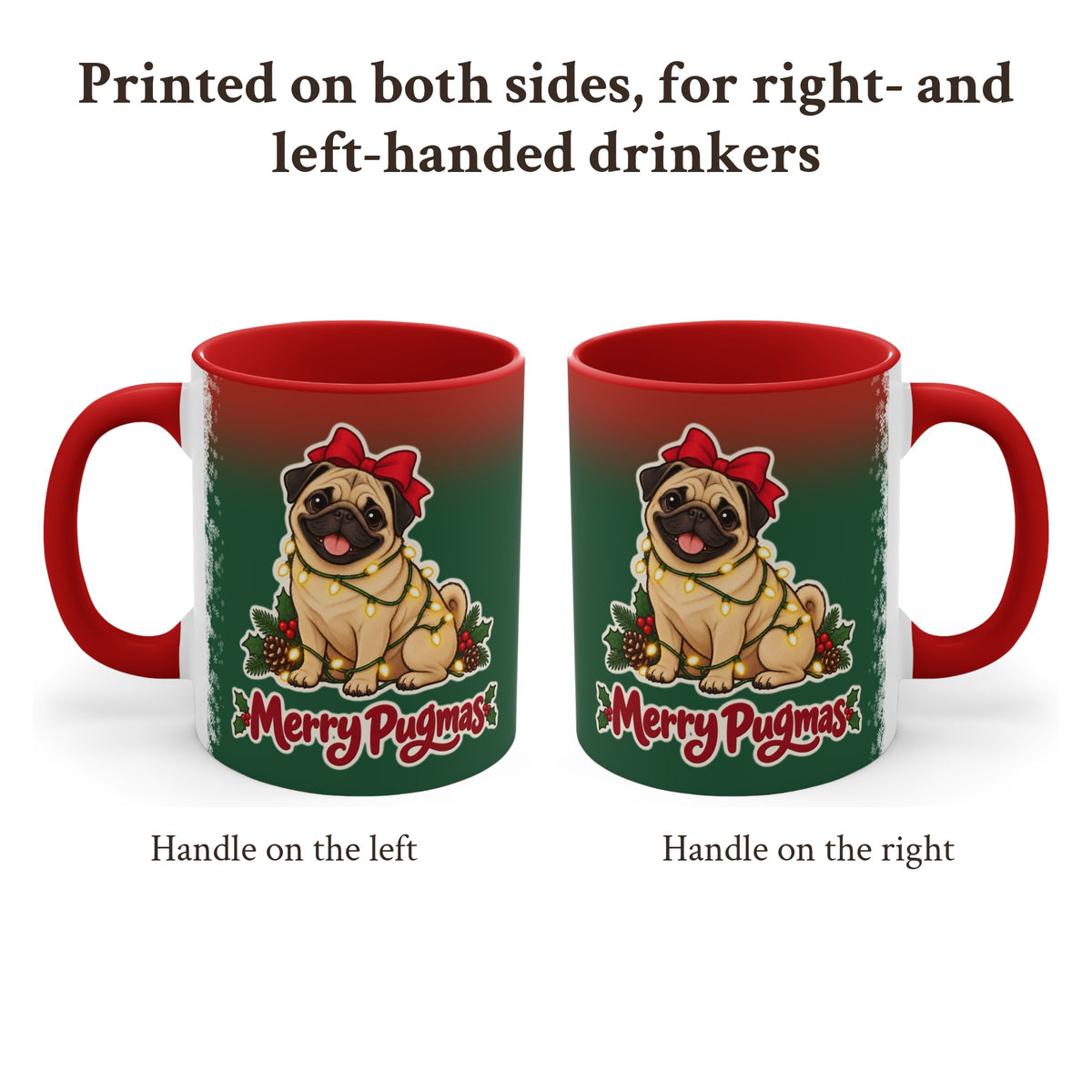 Merry Pugmas Christmas Mug, Green and Snowflake, photo 2