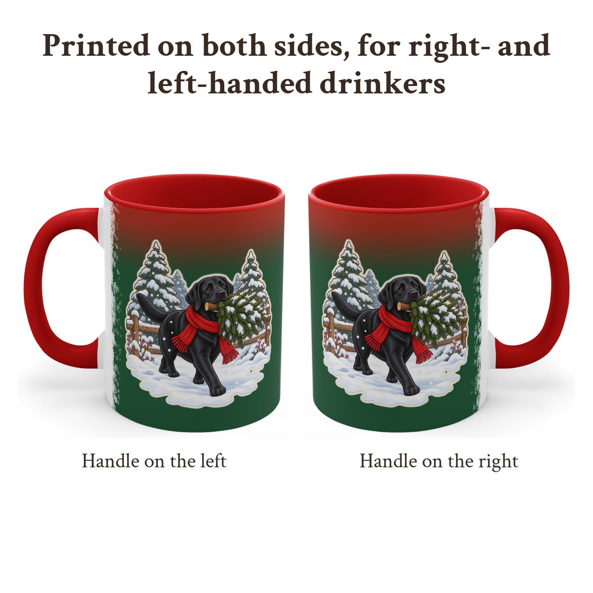 Black Lab Christmas Mug, Green and Snowflake, photo 2
