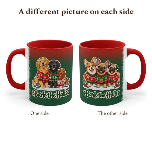 Bark the Halls Dog Christmas Mug, Green and Snowflake, photo 2