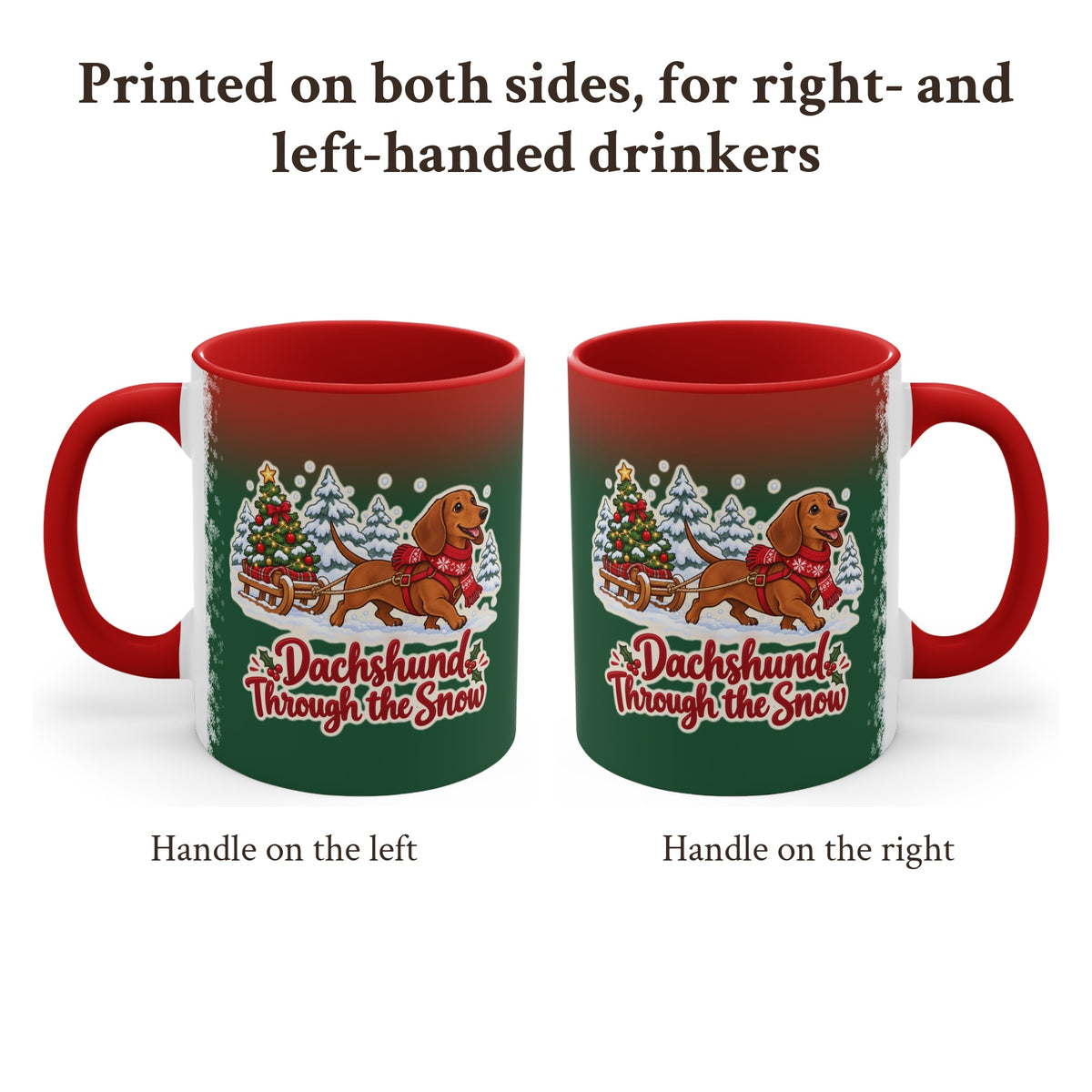 Dachshund Through the Snow Christmas Mug, Green and Snowflake, photo 2