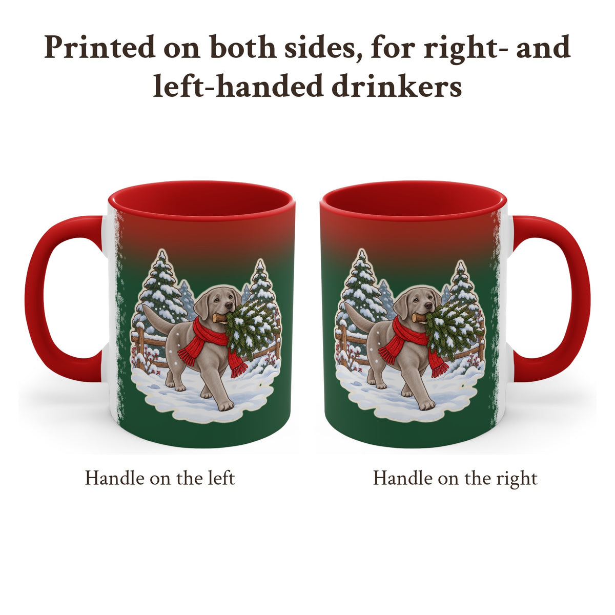 Silver Lab Christmas Mug, Green and Snowflake, photo 2