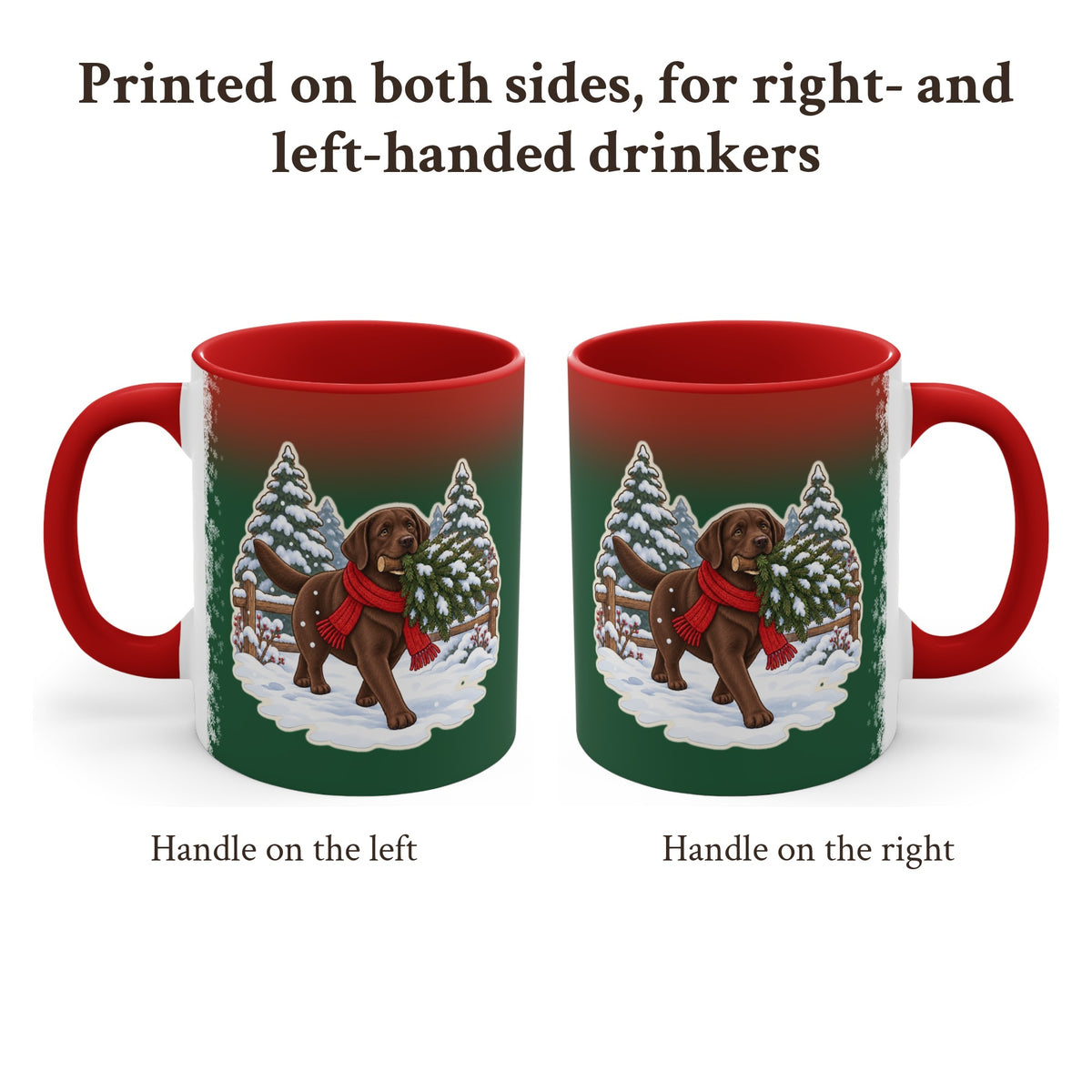 Chocolate Lab Christmas Mug, Green and Snowflake, photo 2