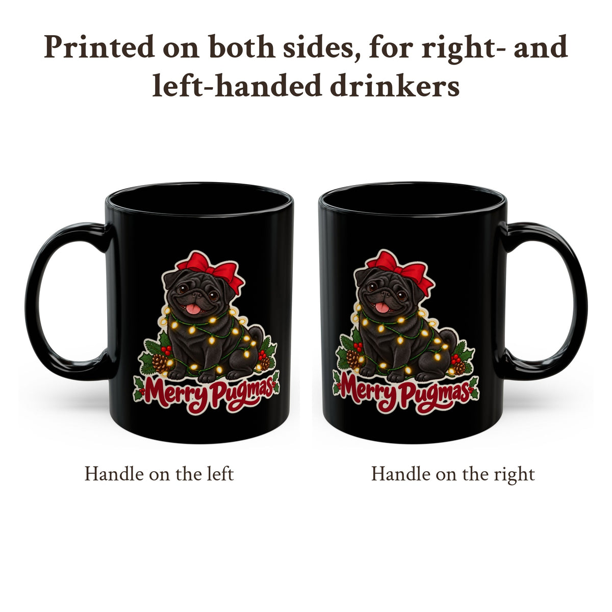 Merry Pugmas Black Pug Mug, photo 2