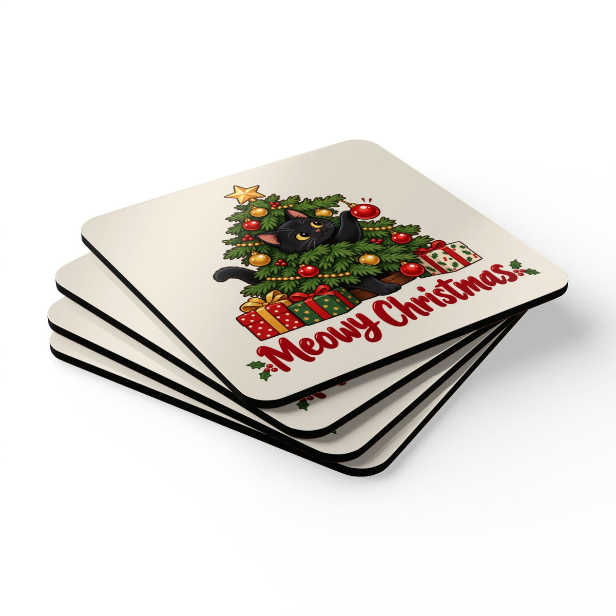 Meowy Christmas Black Cat Coasters, photo 2