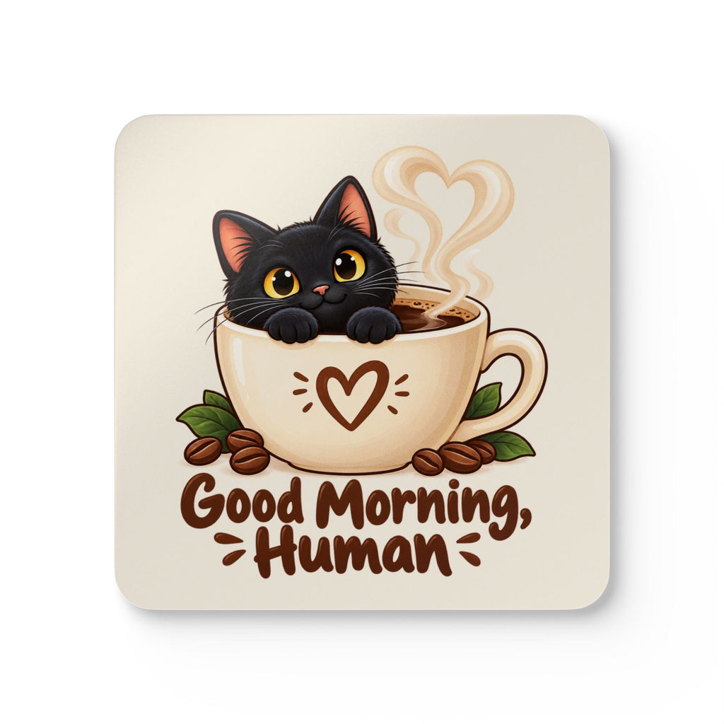 Good Morning Human Black Cat Coasters, photo 3