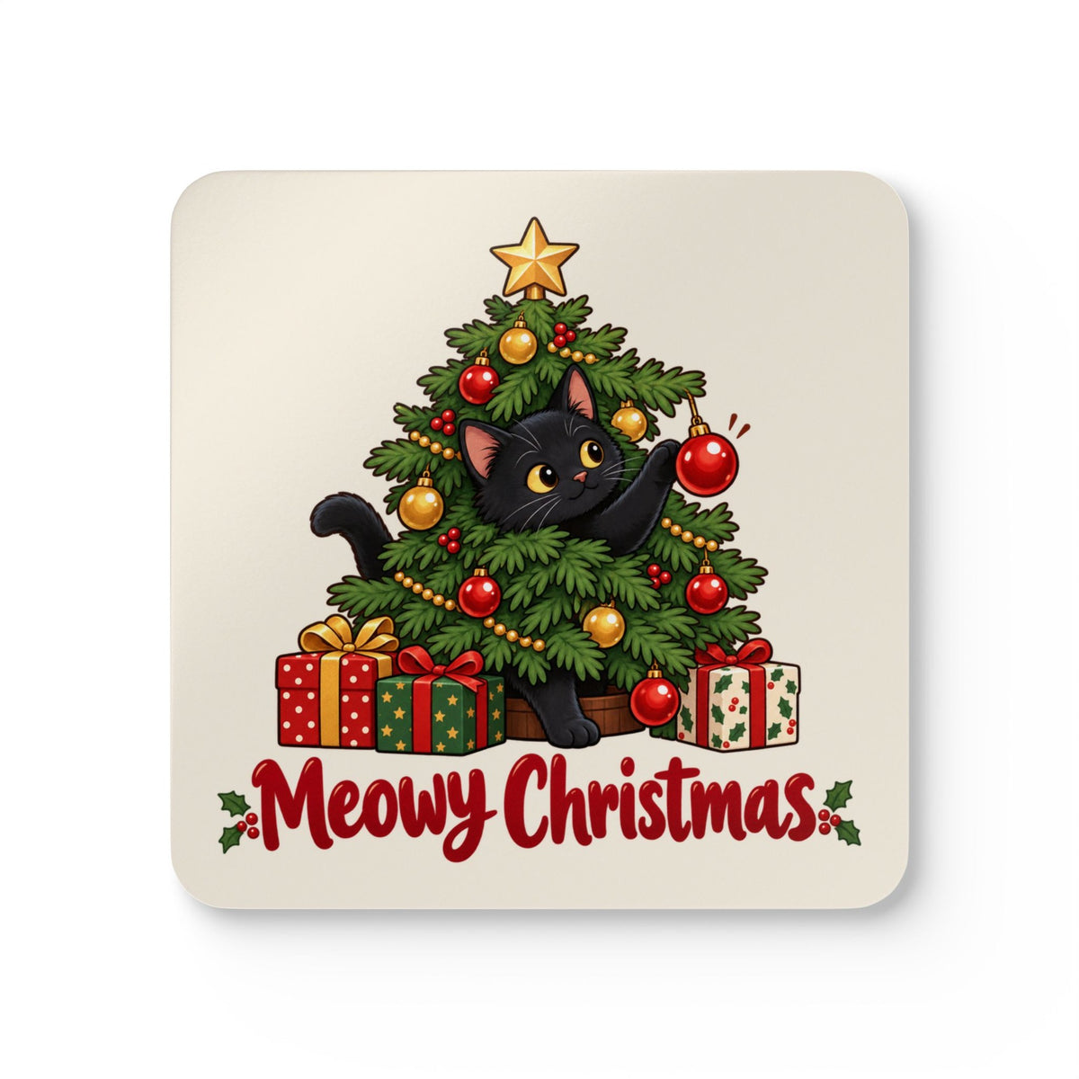 Meowy Christmas Black Cat Coasters, photo 3