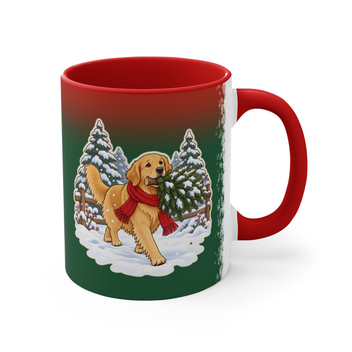 Golden Retriever Christmas Mug, Green and Snowflake, photo 3