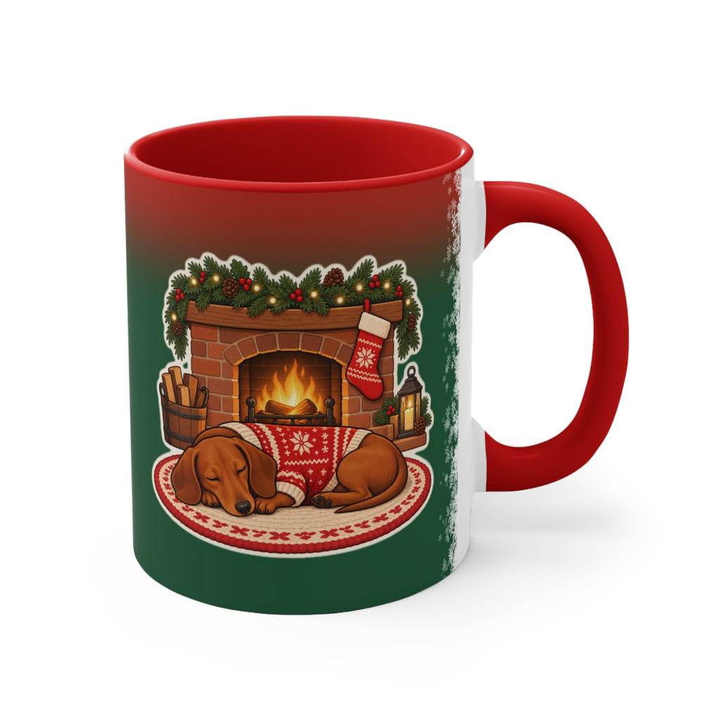 Dachshund by the Fireplace Christmas Mug, Green and Snowflake, photo 3