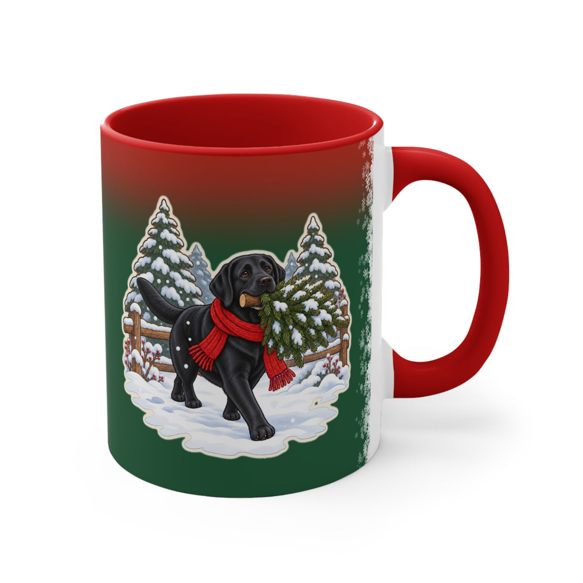 Black Lab Christmas Mug, Green and Snowflake, photo 3
