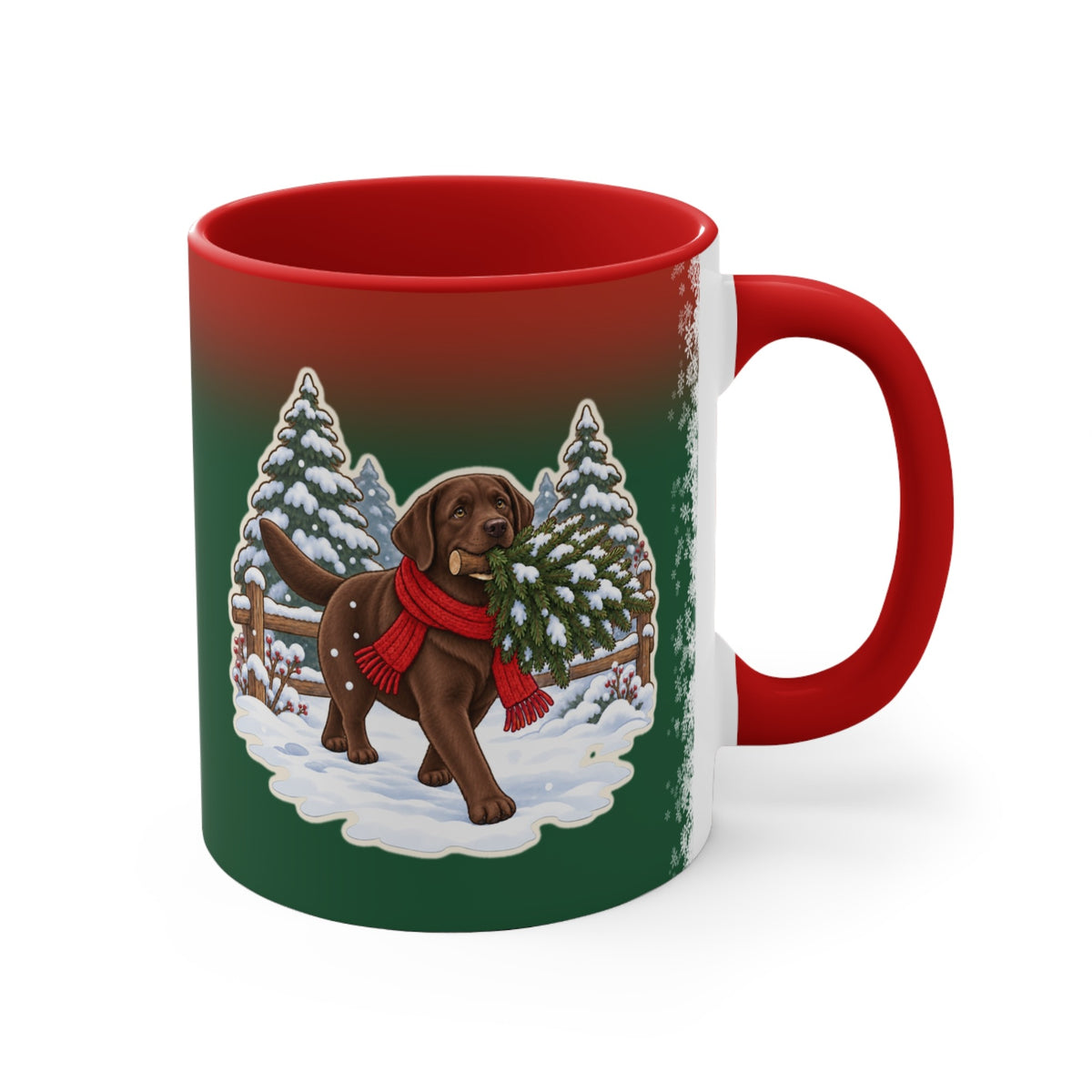 Chocolate Lab Christmas Mug, Green and Snowflake, photo 3