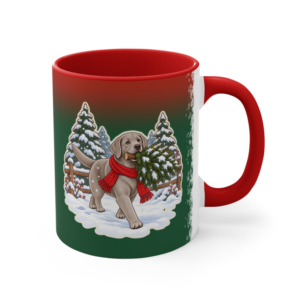 Silver Lab Christmas Mug, Green and Snowflake, photo 3